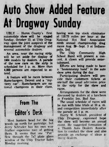 Ubly Dragway - 1963 Auto Show Article